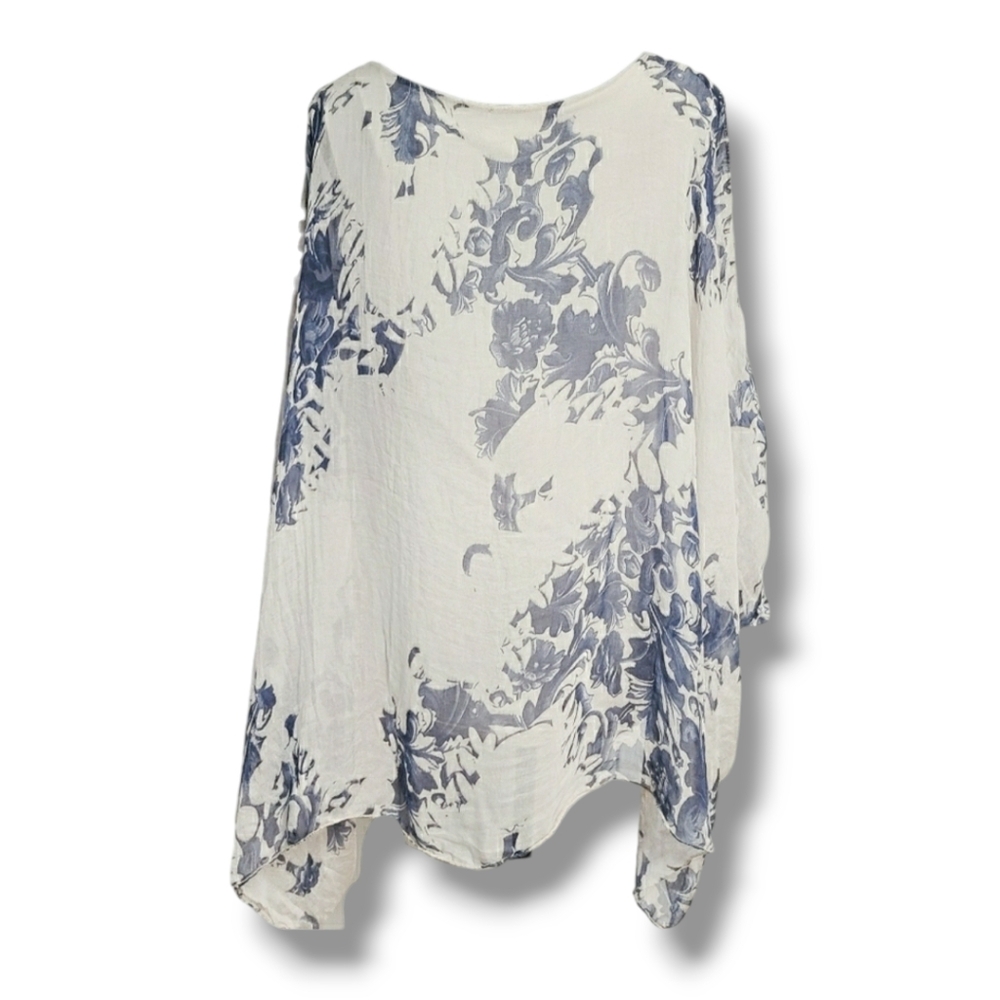 100% Silk Flowy Batwing Sleeve Tunic Lined Top